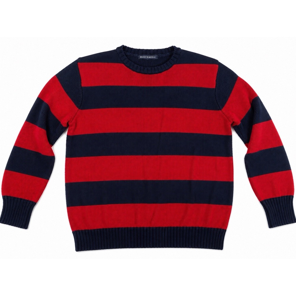 Brandy Melville Brianna Striped Sweater Red Navy Crew Neck Relaxed Fit